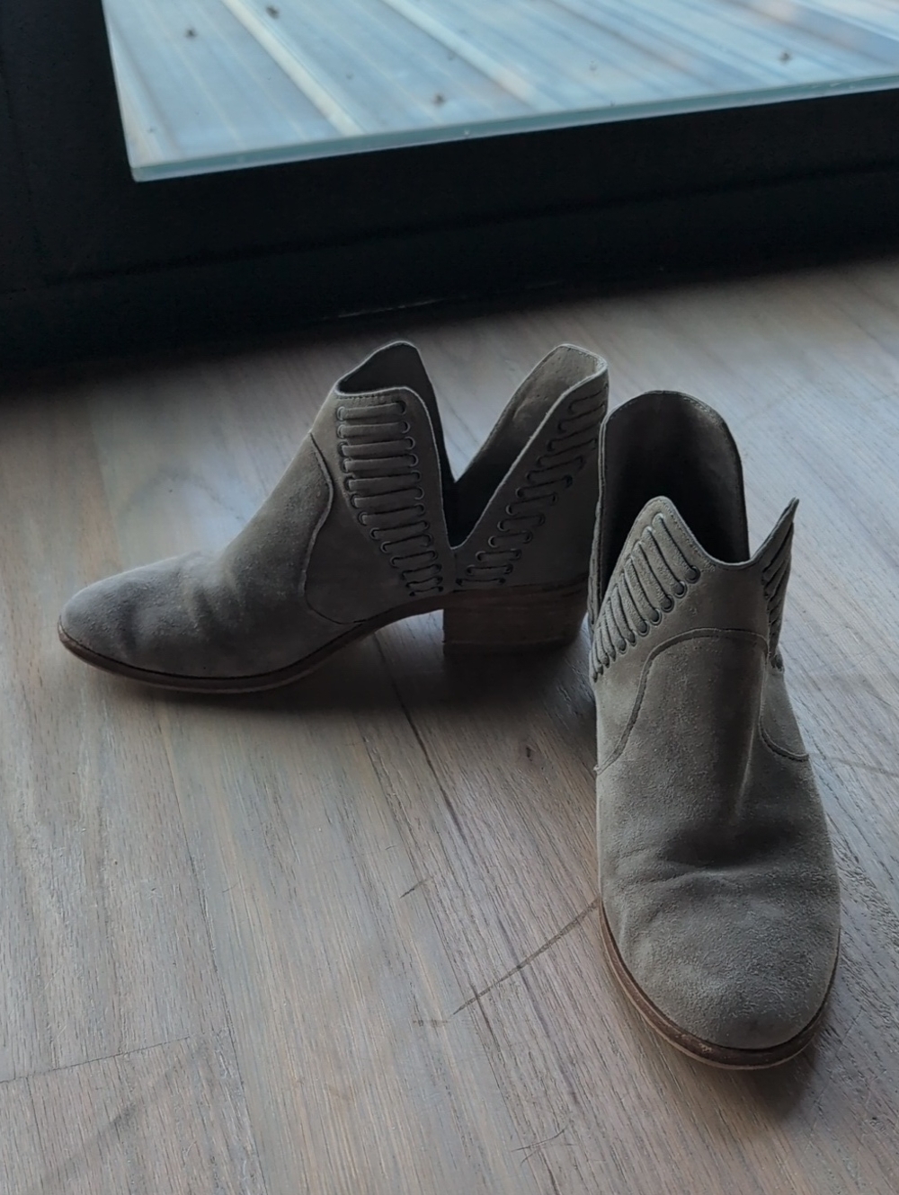 Vince Camuto Gray Suede Cutout Ankle Booties